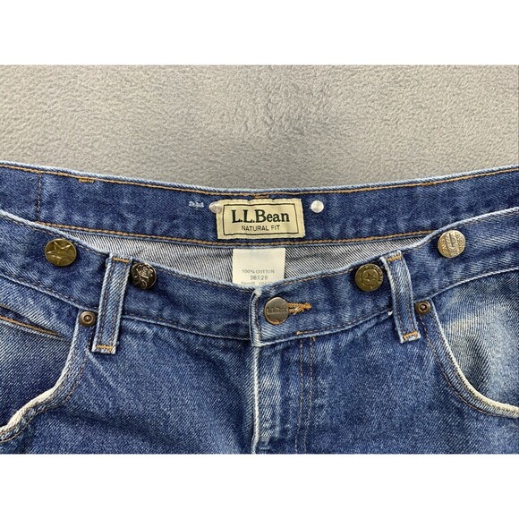 LL Bean Natural Fit Denim Jeans Men's Size 38X29 Distressed Suspender Buttons - Picture 14 of 16